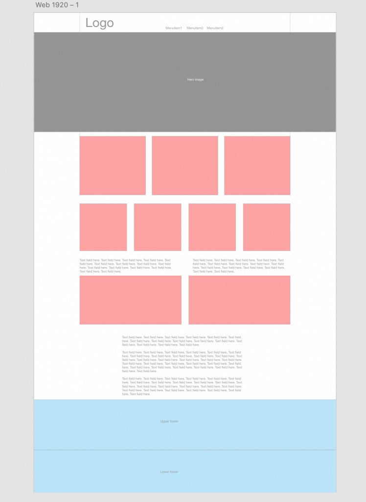 Wireframe web page mockup