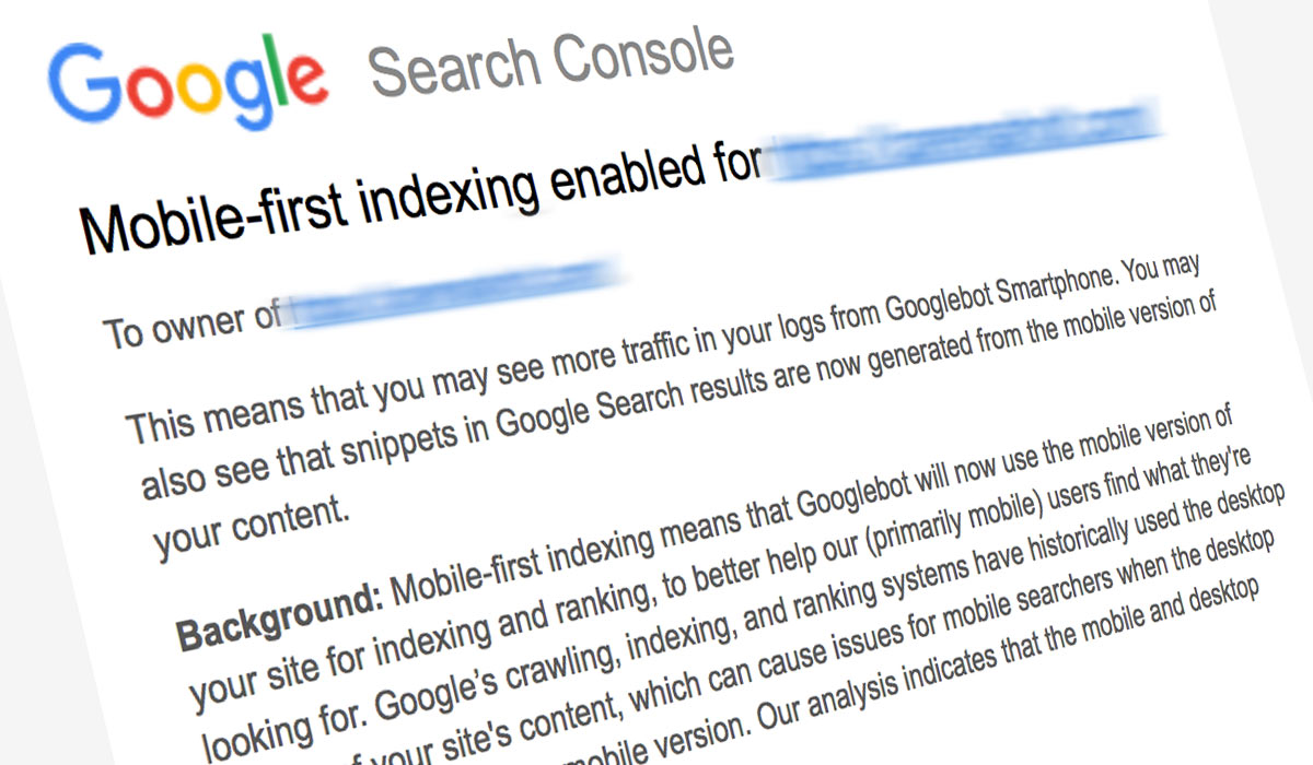 Google email notifying me that one of my website was going to be switched to mobile-first indexing