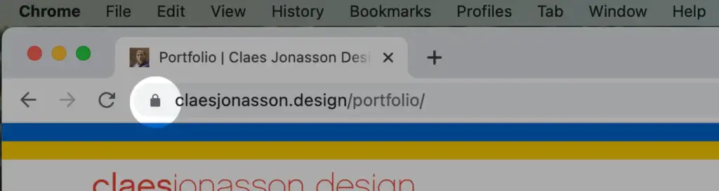 Chrome browser with focus on the padlock icon